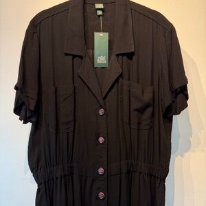 NWT Wild Fable black drapey rayon jumpsuit with vintage 80s buttons - sz L